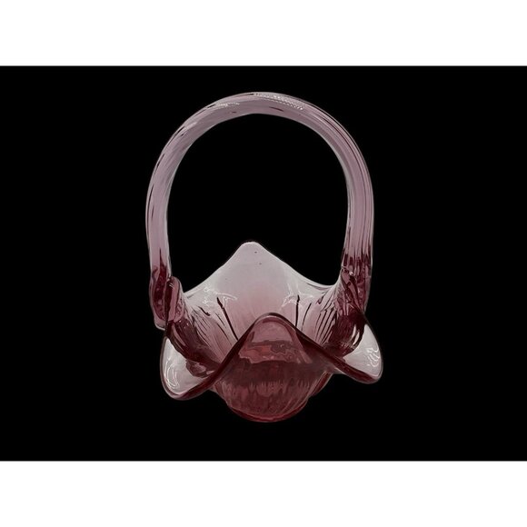 Footed Vintage Fenton Plum Art Glass Basket with Applied Handle 6" Tall Marked - Picture 2 of 16